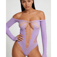 Love In Leather LIN009 Rhinestone Bodysuit One Size - Lilac Love In Leather LIN009 Rhinestone Bodysuit One Size - Lilac